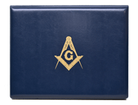 Masonic certificate cover with gold silkscreening on navy blue premium vinyl