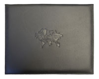 black leather certificate cover with debossed logo