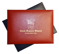 red and blue junior size diploma covers