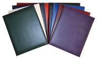 purple, blue, red, green, black and white diploma covers