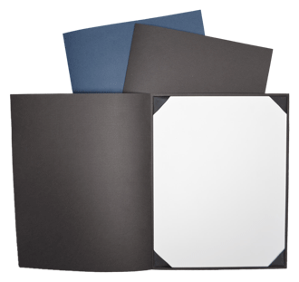 black and blue linen texture certificate covers with white backing